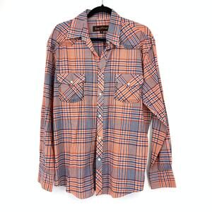Liquidwest Button Front Long Sleeve Shirt Mens Size XL Orange Blue Plaid